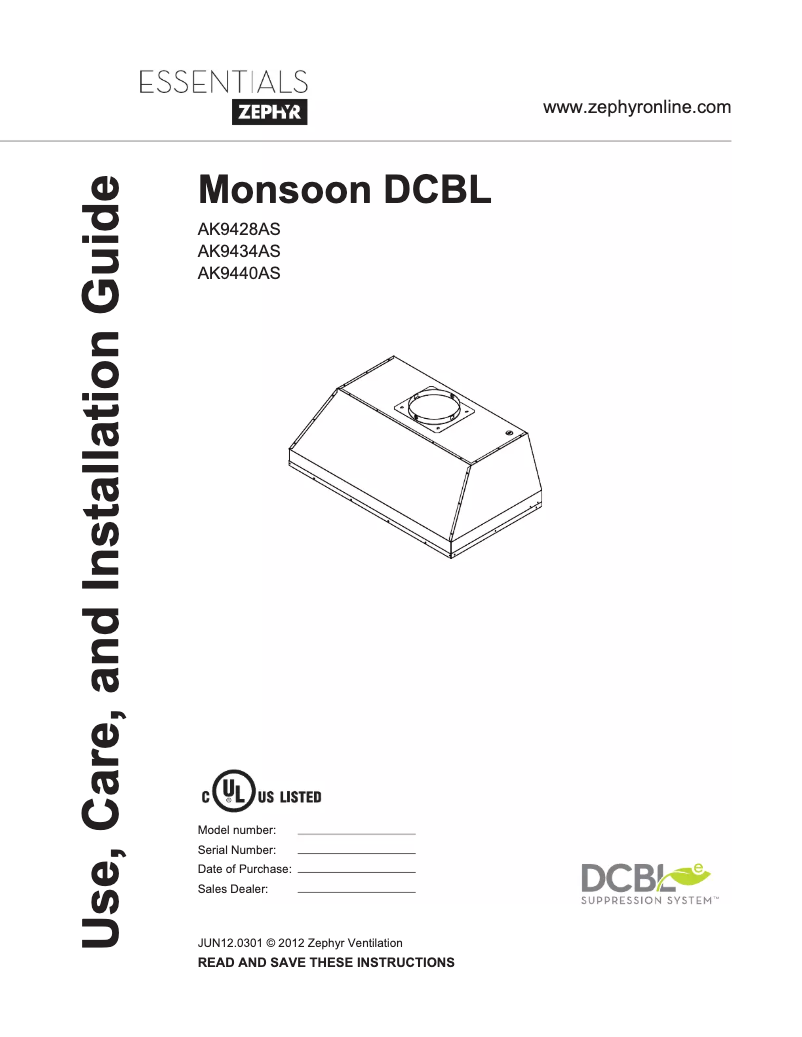 Page n°1 - Guide d'installation Zephyr AK9428AS