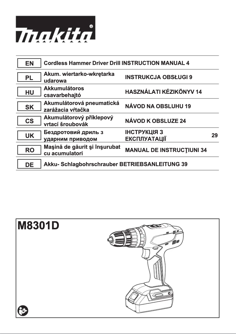 Page n°1 - Manuel utilisateur Makita M8301D