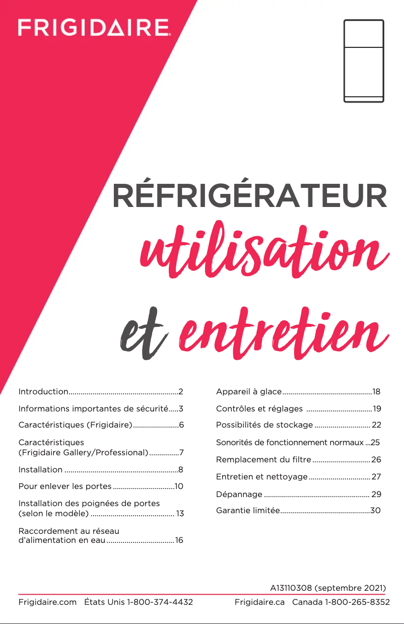 Page 1 de la notice Manuel utilisateur Frigidaire FFHT1814VB