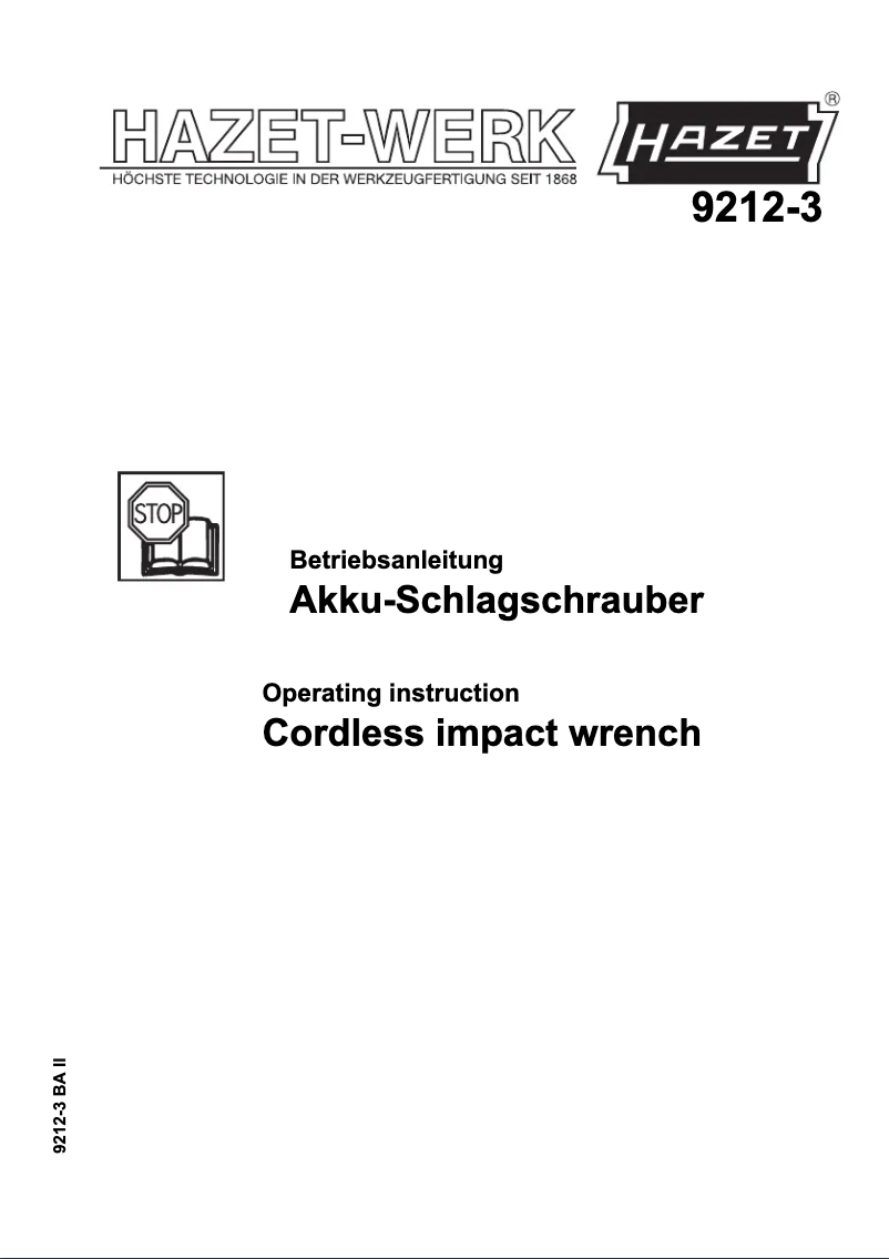 Page n°1 - Manuel utilisateur Hazet 9212-010