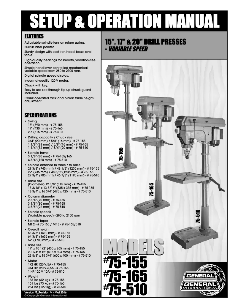 Page n°1 - Manuel utilisateur General International 75-165