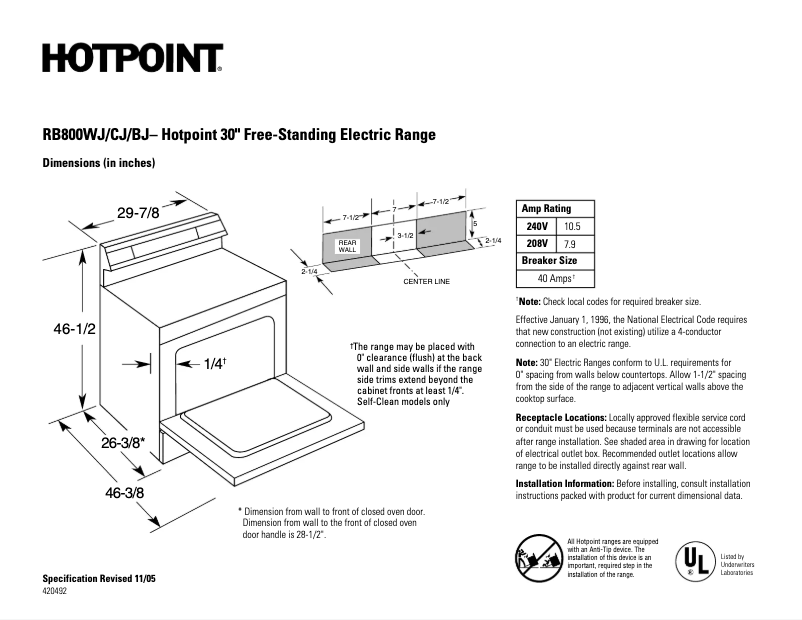 Page n°1 - Fiche technique Hotpoint RB800WJWW