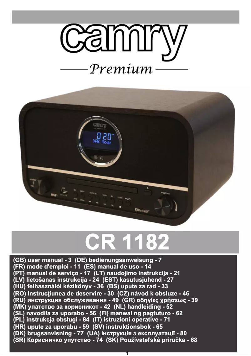 Page 1 of the manual User Manual Camry CR 1182