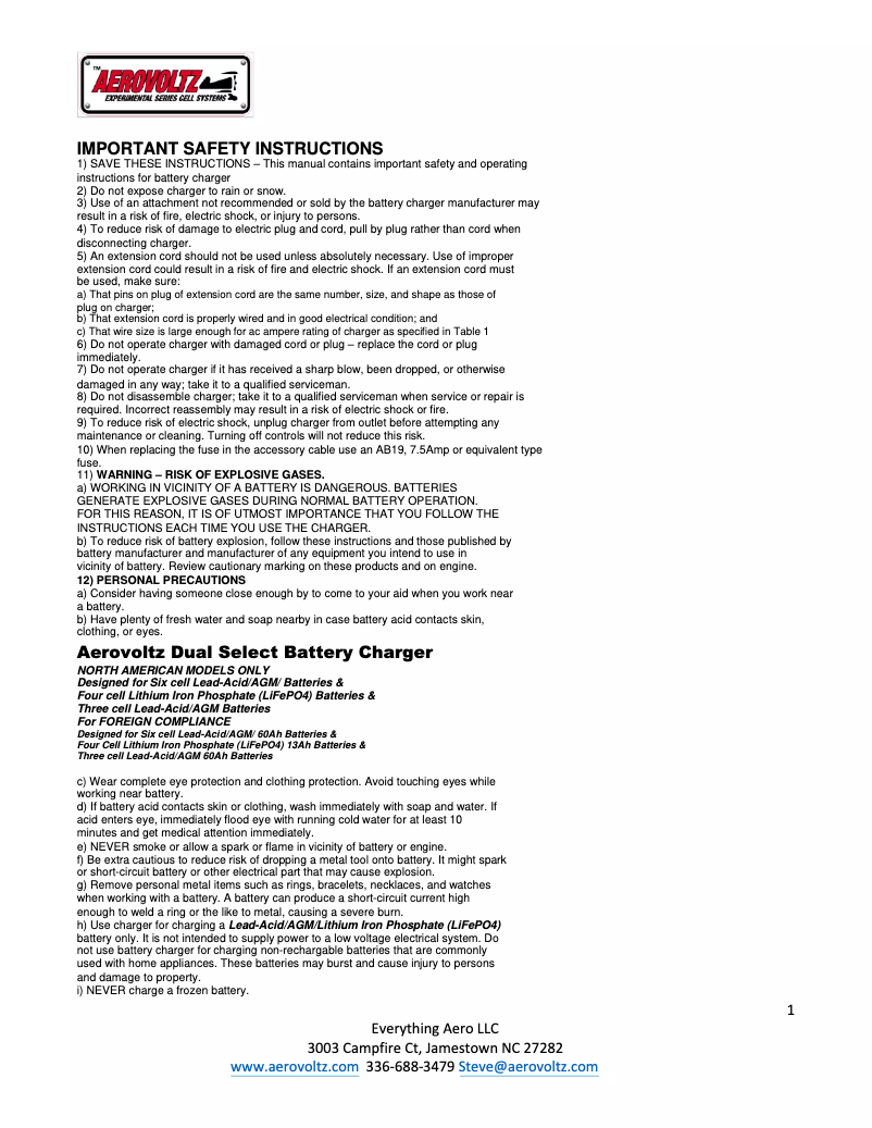 Page n°1 - Manuel utilisateur Aerovoltz AVAI-CHG4