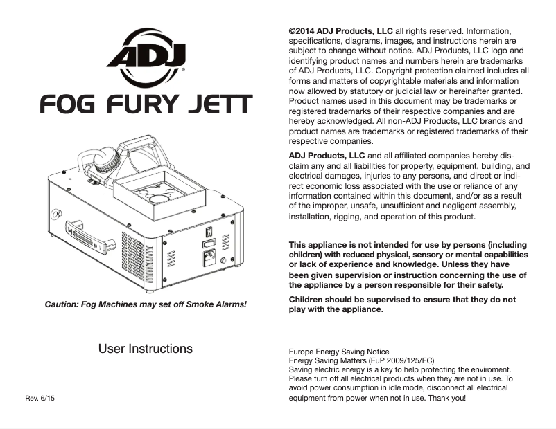 Page n°1 - Manuel utilisateur American DJ Fog Fury Jett
