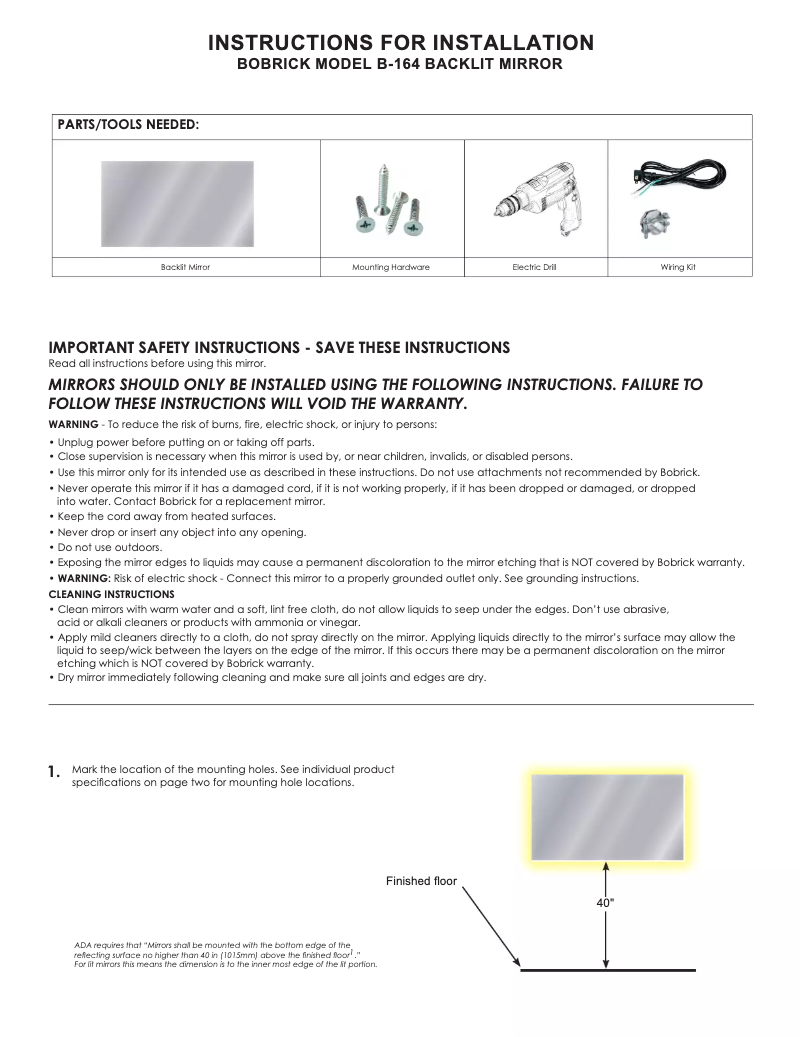 Page n°1 - Manuel utilisateur Bobrick B-164