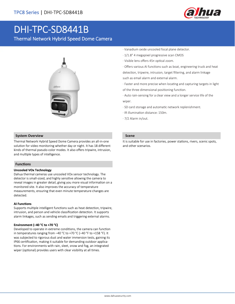 Page 1 de la notice Fiche technique Dahua Technology TPC-SD8441B