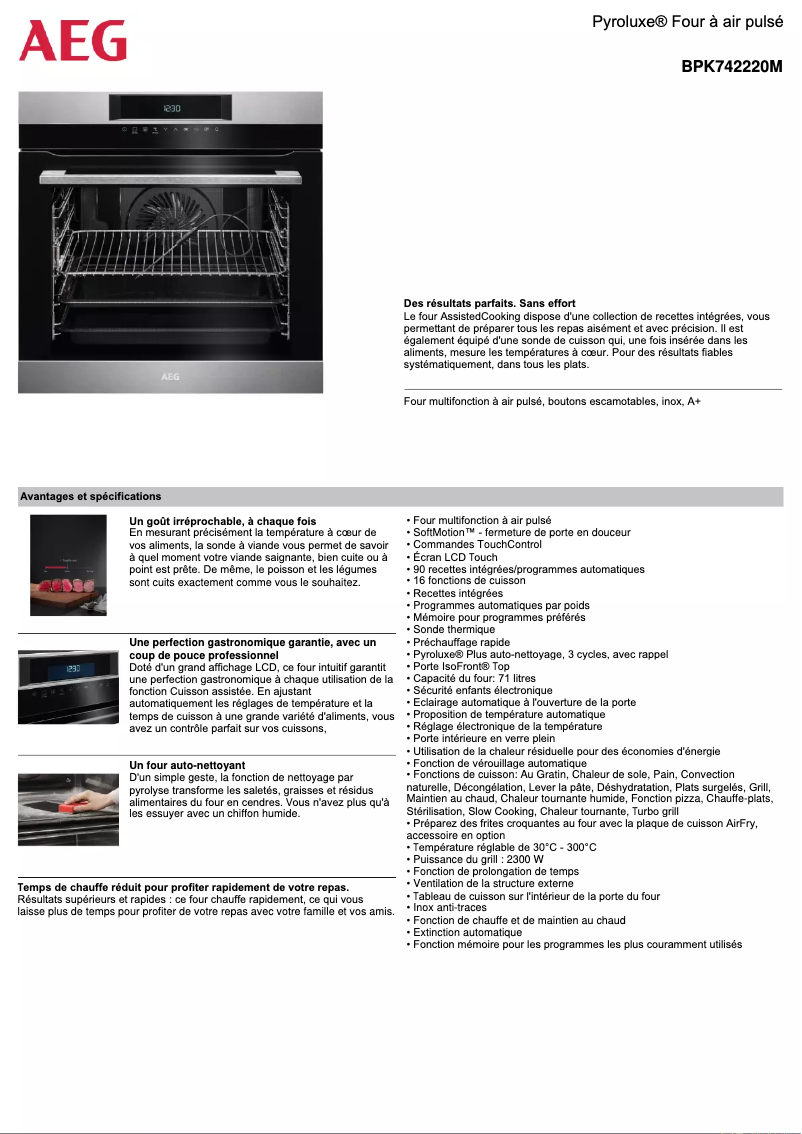 Page 1 de la notice Fiche technique AEG BPK742220M