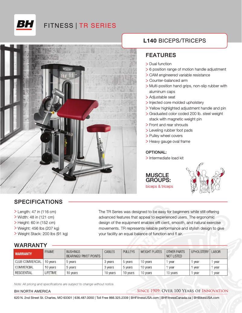 Page n°1 - Fiche technique BH Fitness L140