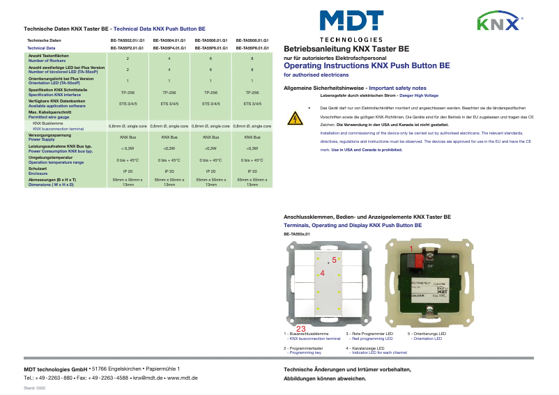 Page 1 de la notice Manuel utilisateur MDT BE-TA55P2.01