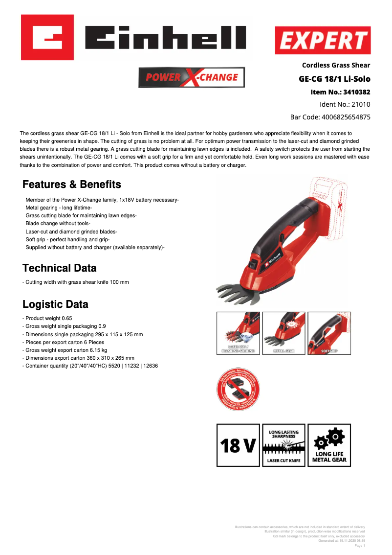 Image de la première page du manuel de l'appareil GE-CG 18/1 Li-Solo