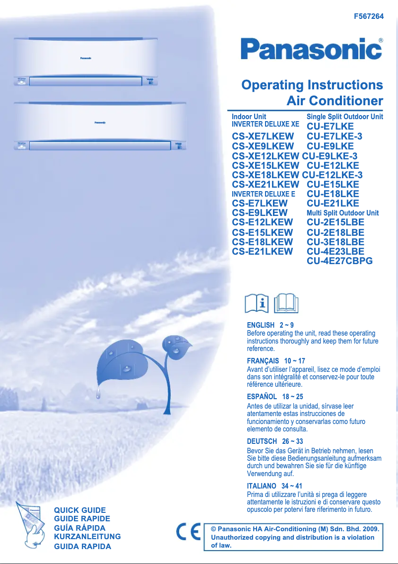 Page 1 de la notice Manuel utilisateur Panasonic CS-XE7LKEW