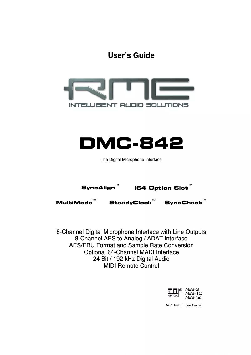 Page 1 de la notice Manuel utilisateur RME DMC-842