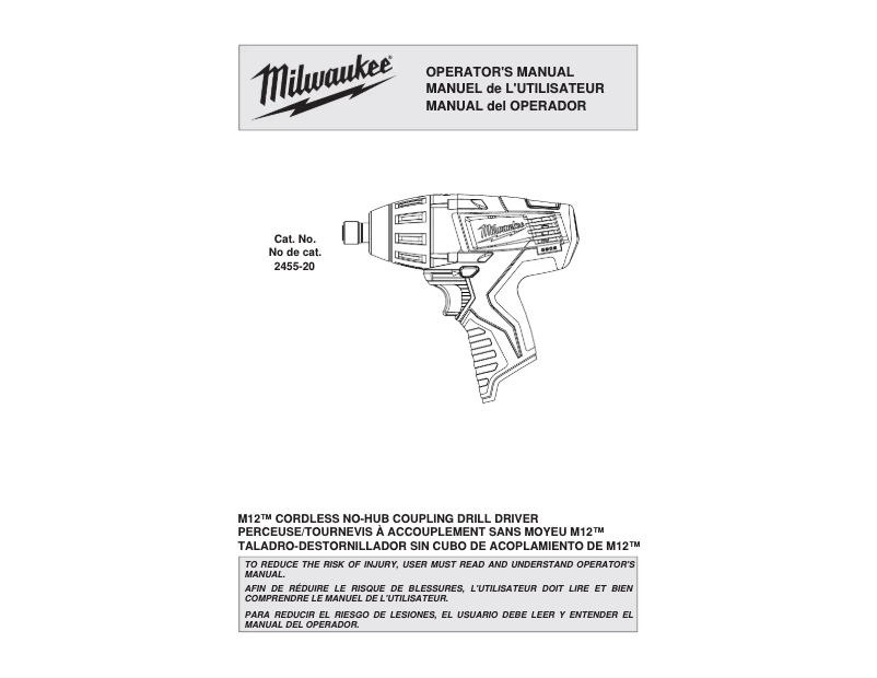 Page n°1 - Manuel utilisateur Milwaukee 2455-20