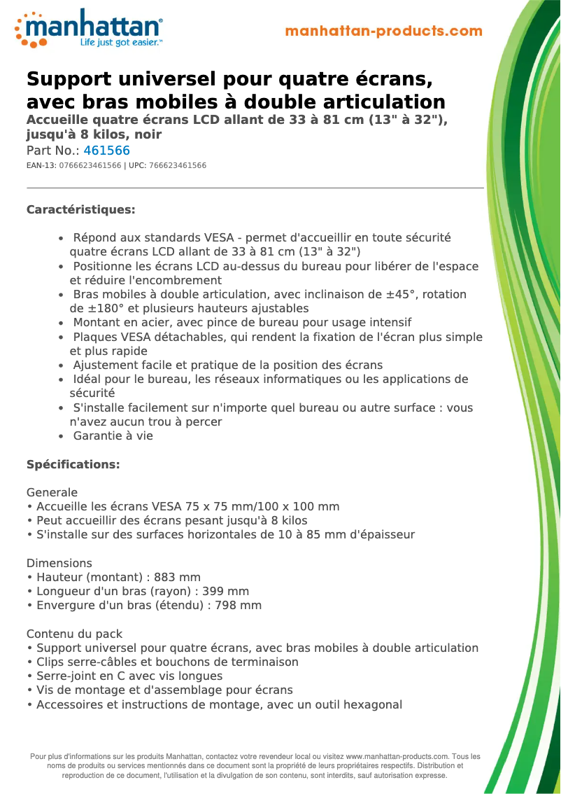 Page 1 de la notice Fiche technique Manhattan 461566
