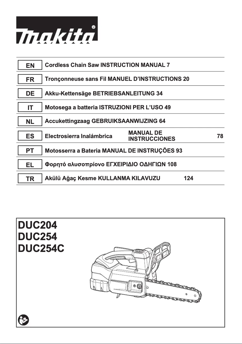 Página 1 del manual Ficha técnica Makita DUC254RT