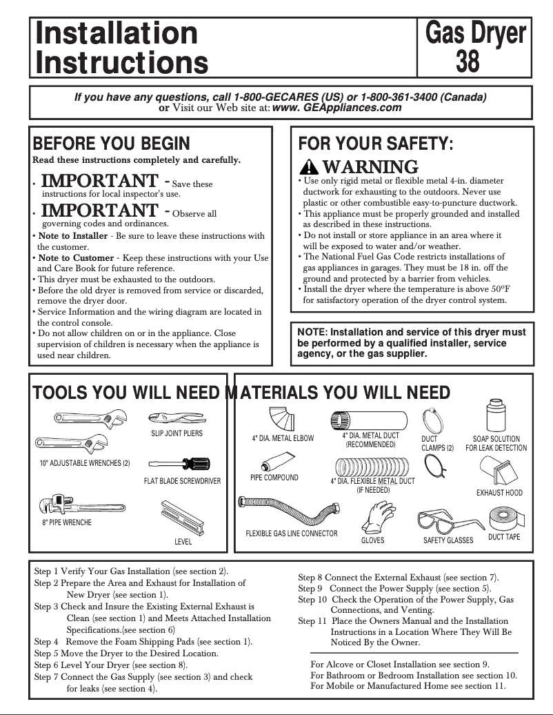 Page n°1 - Guide d'installation GE DWXR483GAAA