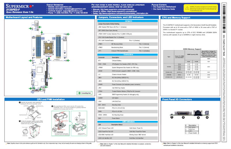 Page 1 de la notice Guide de démarrage rapide Supermicro X12SPED-F