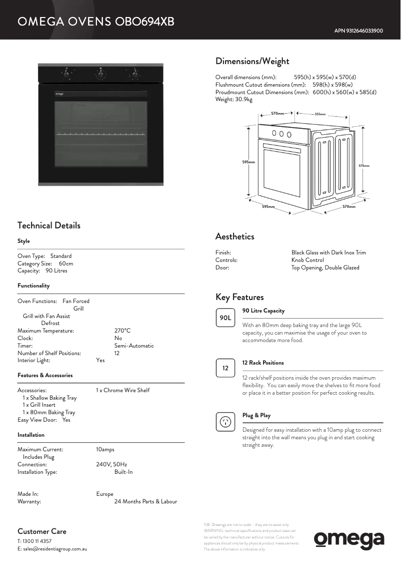 Page n°1 - Fiche technique Omega OBO674XB
