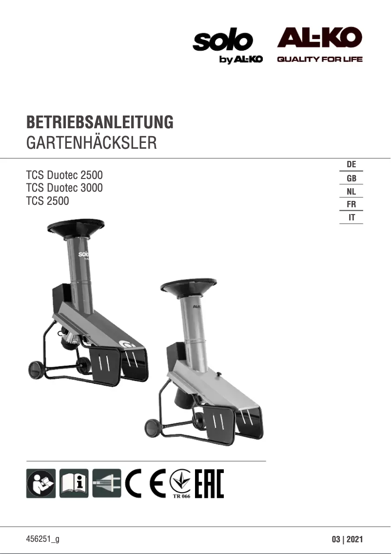 Page 1 de la notice Manuel utilisateur AL-KO TCS Duotec 2500