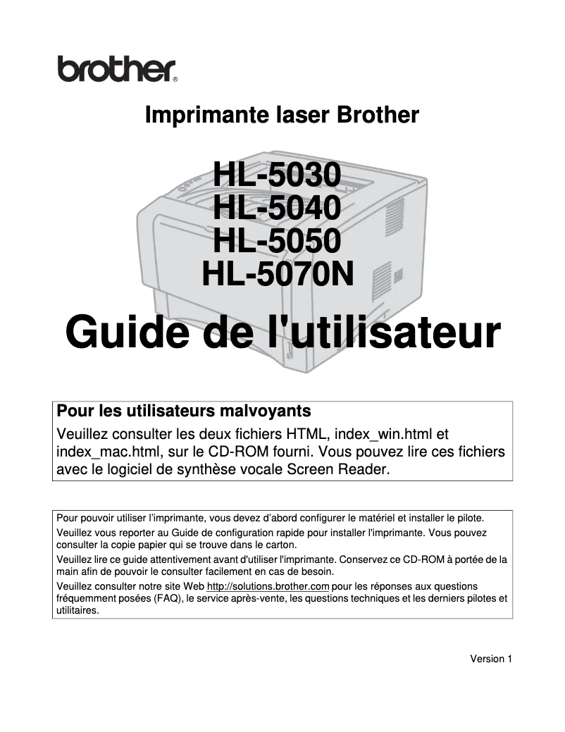 Page n°1 - Manuel utilisateur Brother HL-5030