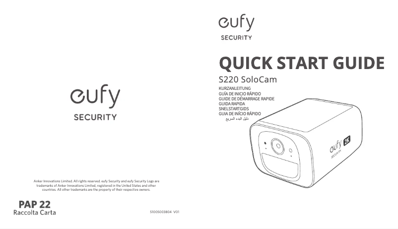 Image de la première page du manuel de l'appareil Solocam S220 Solar