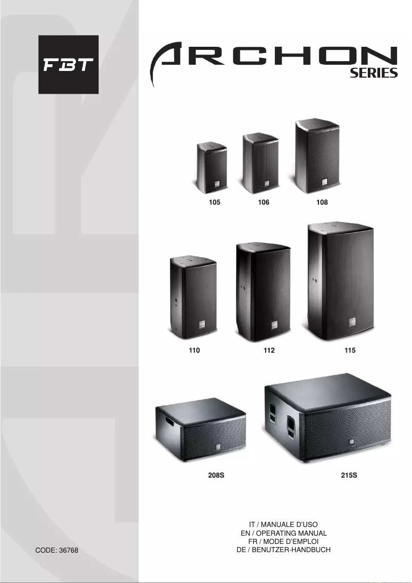 Page 1 de la notice Manuel utilisateur FBT ARCHON 208S