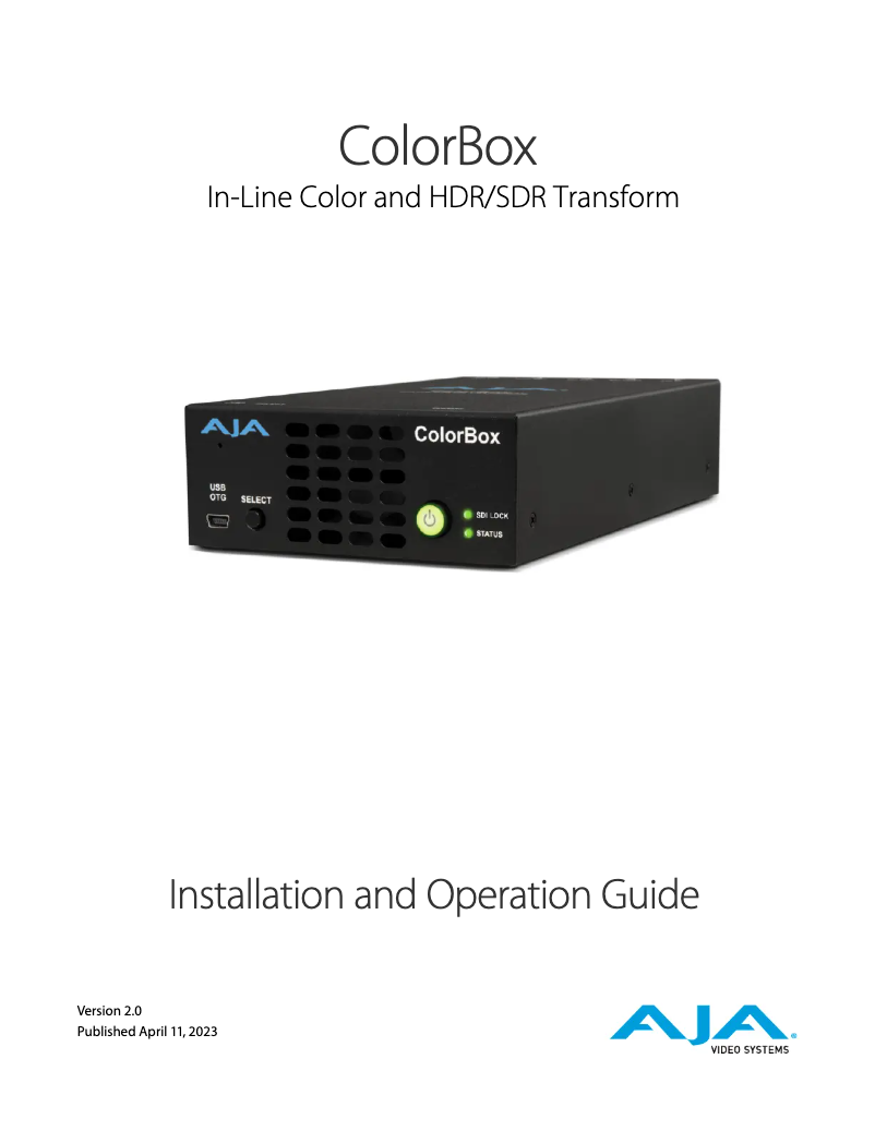 Page n°1 - Manuel utilisateur AJA ColorBox