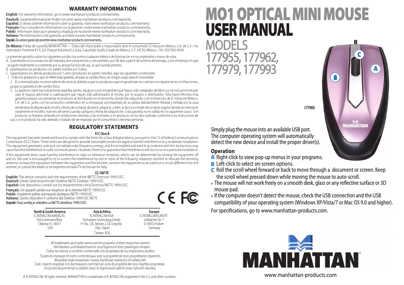 Page 1 de la notice Manuel utilisateur Manhattan MO1 177962