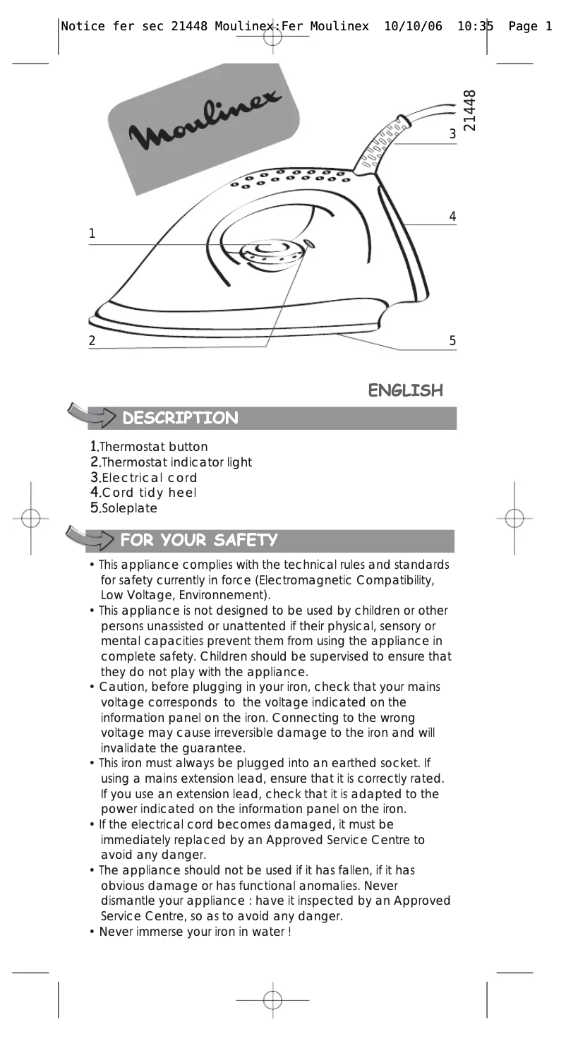 Page 1 de la notice Manuel utilisateur Moulinex ID5200
