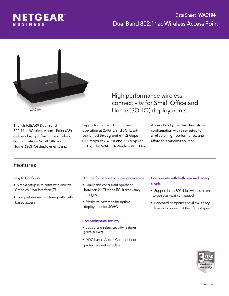 Image de la première page du manuel de l'appareil WAC104