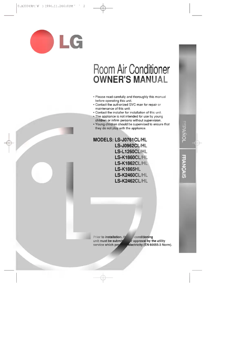 Page 1 de la notice Manuel utilisateur LG LS-J0961NL