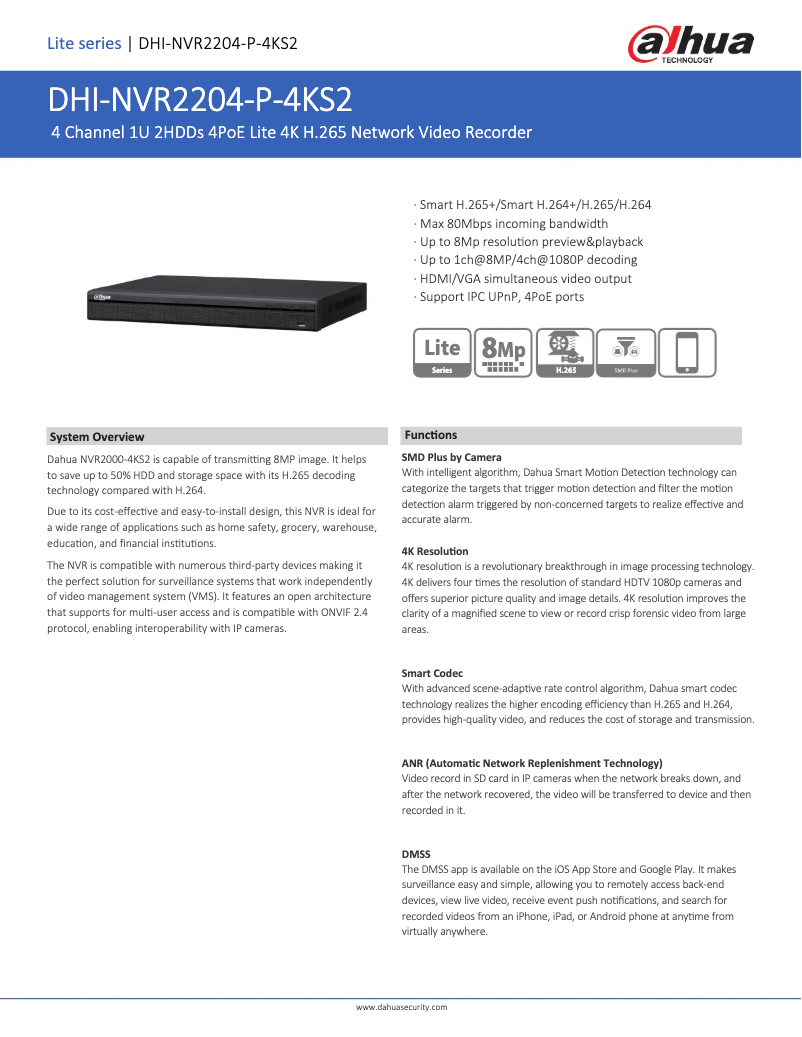 Image de la première page du manuel de l'appareil NVR2204-P-4KS2