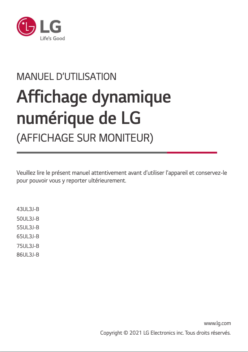 Page n°1 - Manuel utilisateur LG 86UL3J