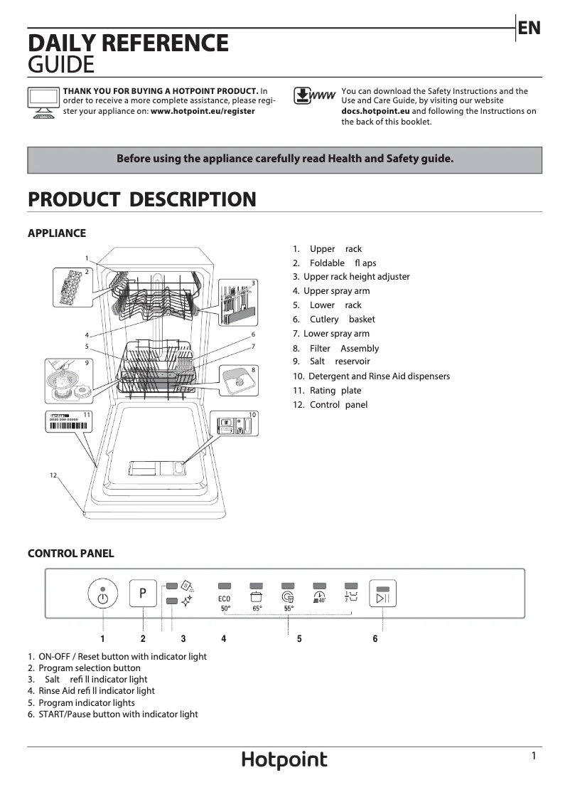 Page n°1 - Manuel utilisateur Hotpoint HSIE 2B19 UK
