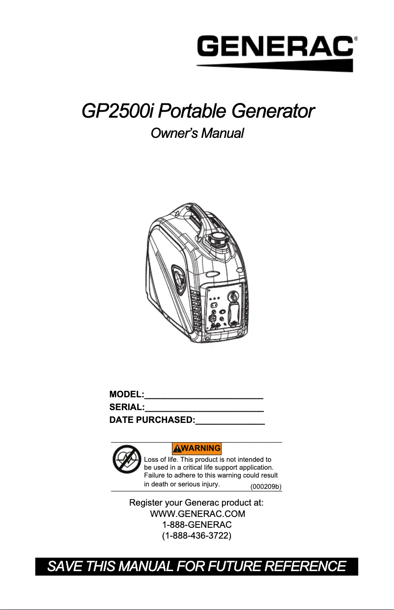 Page n°1 - Manuel utilisateur Generac G0082510