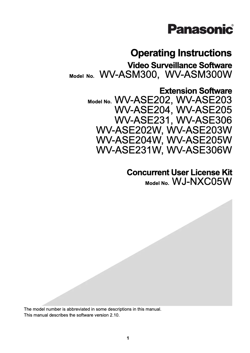 Image de la première page du manuel de l'appareil WV-ASM300W