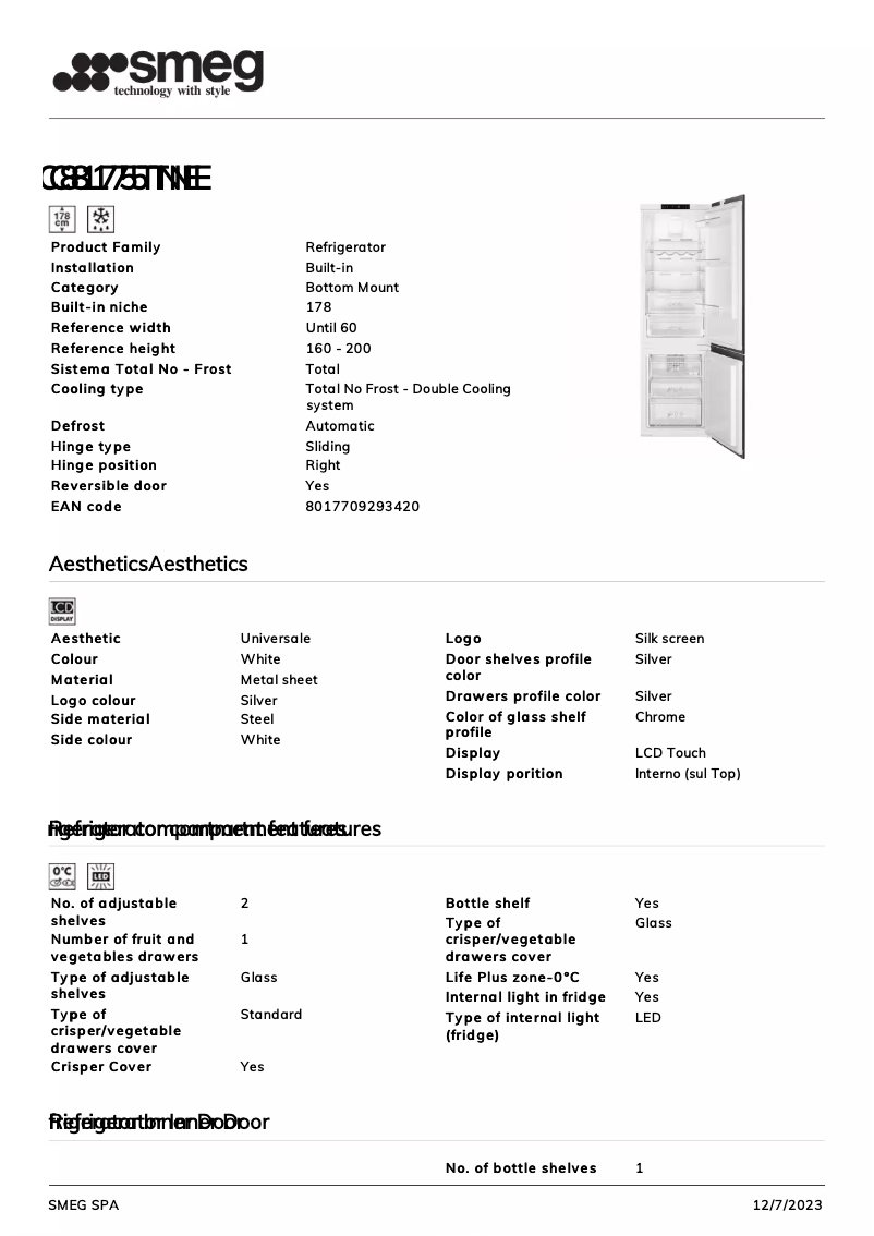 Page n°1 - Fiche technique Smeg C8175TNE