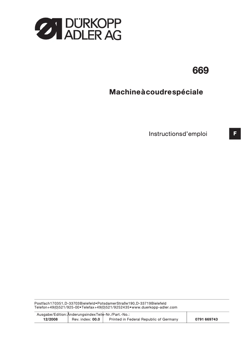 Image de la première page du manuel de l'appareil 669