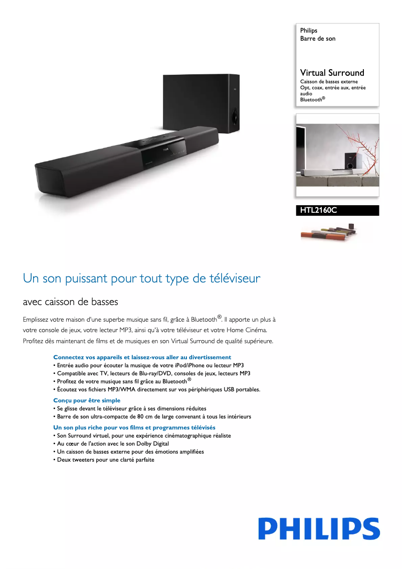 Page 1 de la notice Fiche technique Philips HTL2160C