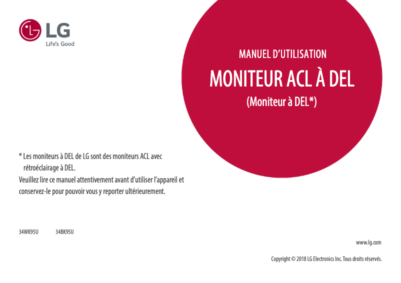 Page 1 de la notice Manuel utilisateur LG 34BK95U