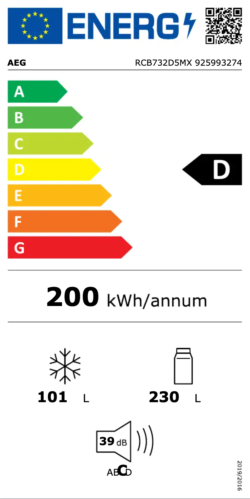 Page n°1 - Label énergétique AEG RCB732D5MX