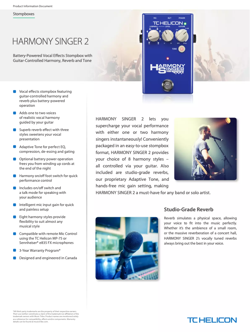 Page 1 de la notice Fiche technique TC Helicon Harmony Singer 2