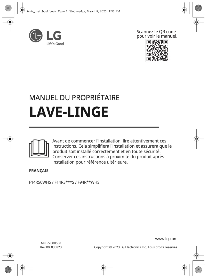 Page 1 de la notice Manuel utilisateur LG F14R35MBS