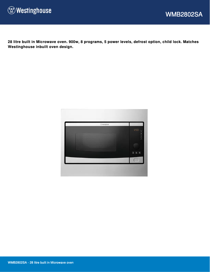 Page n°1 - Fiche technique Westinghouse WMB2802SA