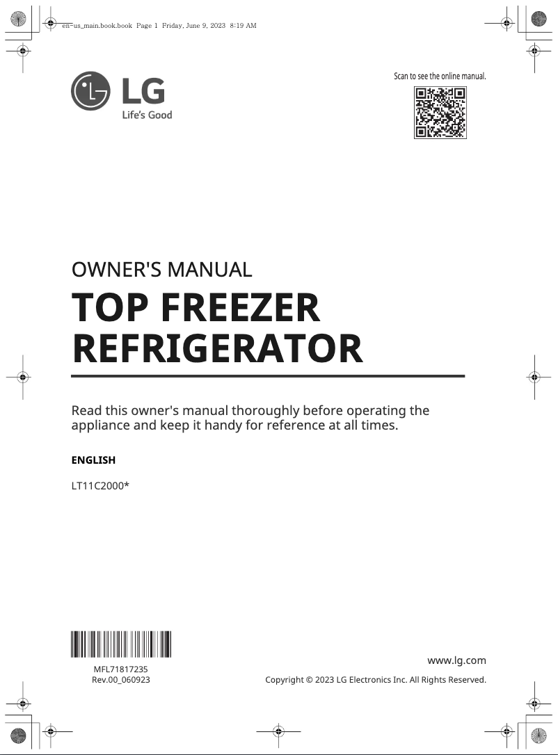 Page 1 de la notice Manuel utilisateur LG LT11C2000V