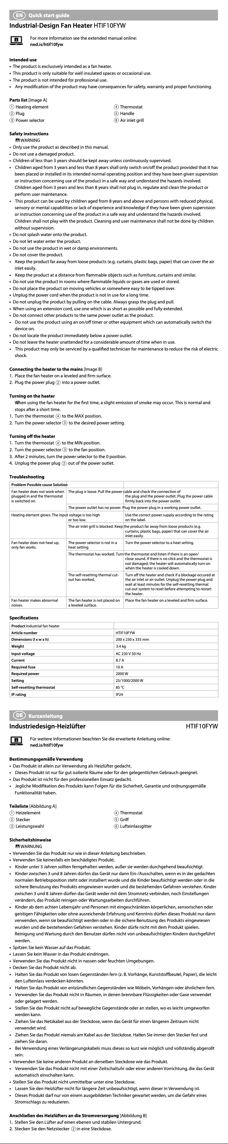 Imagen de la primera página del manual del dispositivo HTIF10FYW