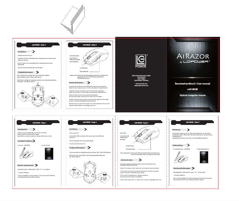 Page 1 de la notice Manuel utilisateur LC-Power AiRazor m810RGB
