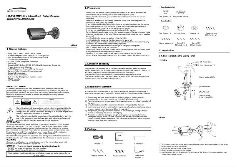 Page n°1 - Manuel utilisateur Speco Technologies HiB68