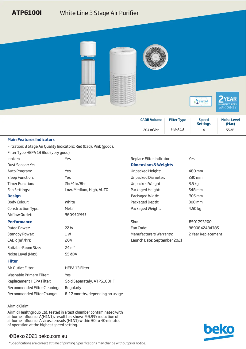 Image de la première page du manuel de l'appareil ATP6100I